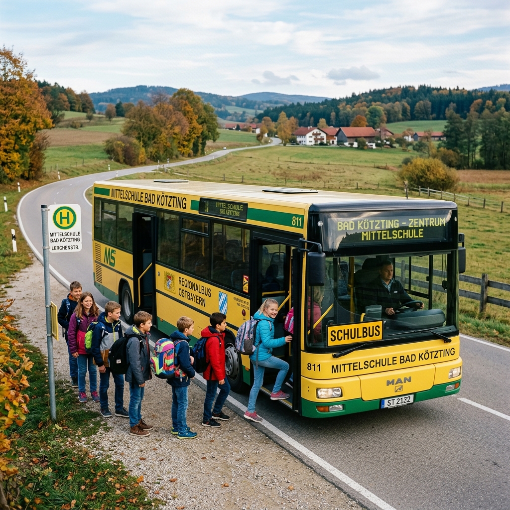 Schulbus vor dem Schulzentrum Bad Kötzting
